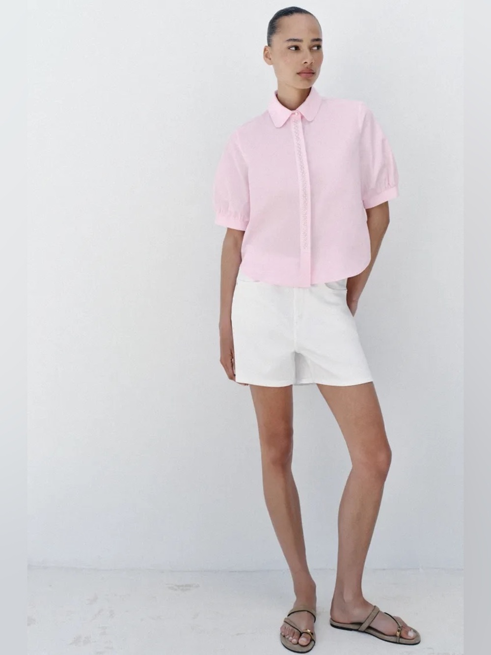 NWT Zara SHORT SLEEVE SHIRT WITH PEARLS